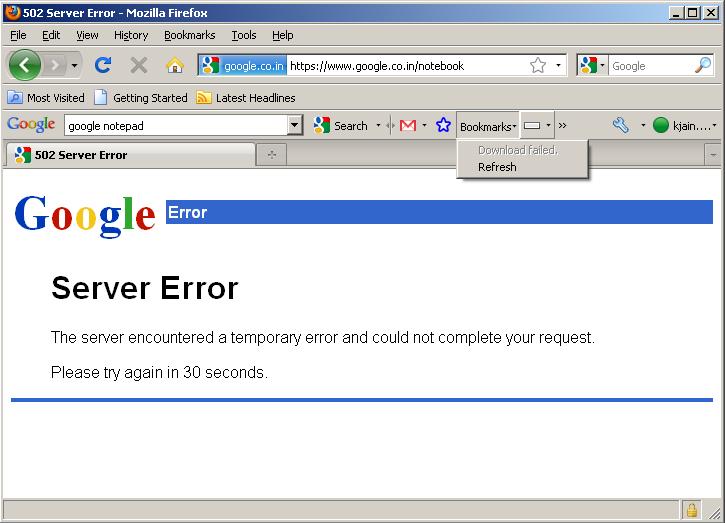  google  Google Notebook Server Error 