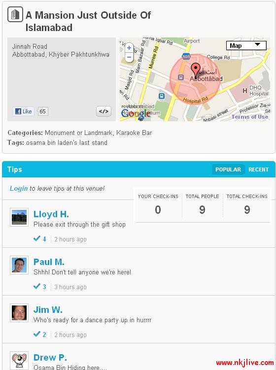 foursquare abbottabad world fun  Obama Tweets, He is the New Mayor of Abbottabad 